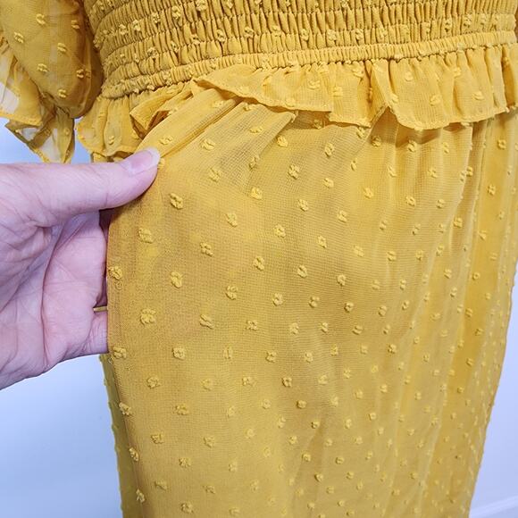 Anthropologie Ruffle Smocked Maxi Dress Size S Dark Yellow Cottage Prairie Boho - Picture 10 of 16